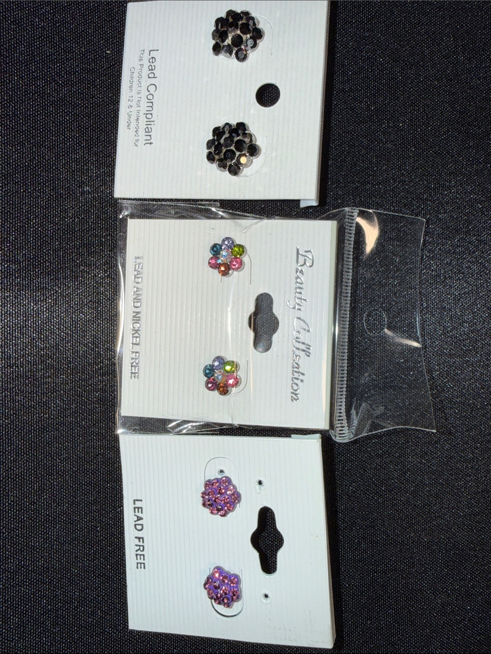 Purple Crystal Flower Stud Earrings with Multicolor Accents